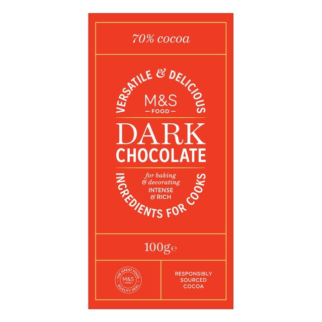 M&S 70% dark chocolate bar 100g, imported from the UK