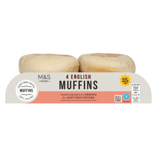 M&S English Muffins 4 per pack, imported from the UK