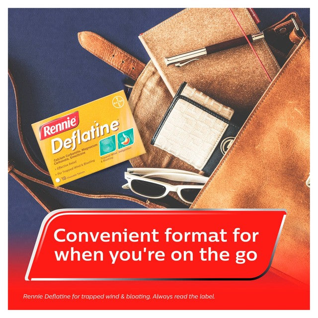 Rennie Deflatine trapped wind relief tablets, imported from the UK