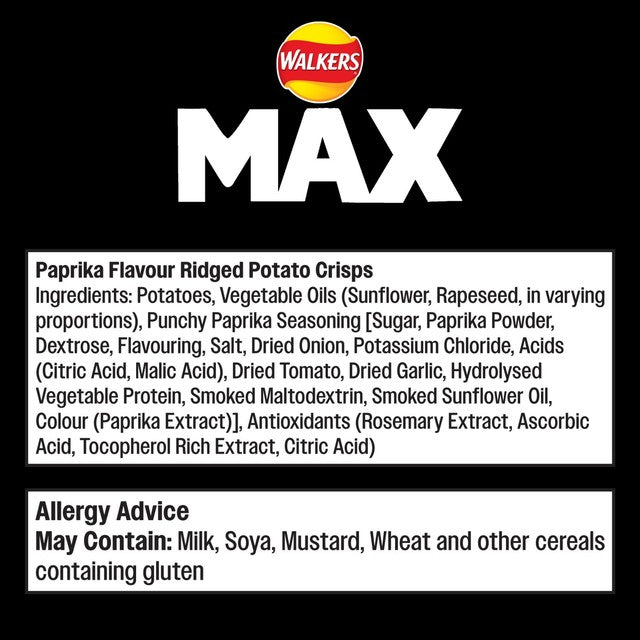 Walkers Max Punchy Paprika crisps 6x27g (British brand)
