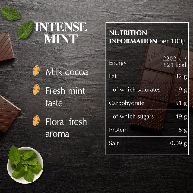 Lindt dark mint chocolate bar 100g, UK version