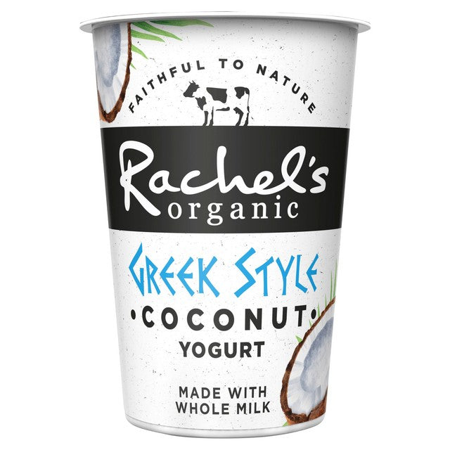 Rachel's Greek Style Coconut Yoghurt 450g, imported from the UK