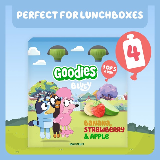 Goodies Bluey kids smoothie Banana Strawberry Apple 4x100g, UK version