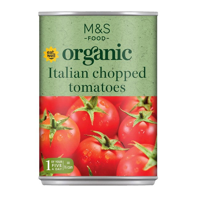 M&S organic Italian chopped tomatoes 400g can, imported from the UK