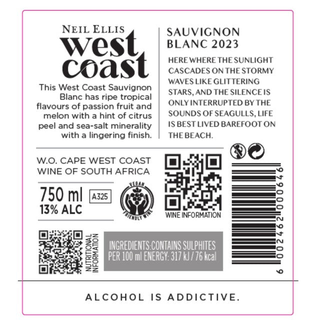 Neil Ellis West Coast Sauvignon Blanc wine 75cl, imported from the UK