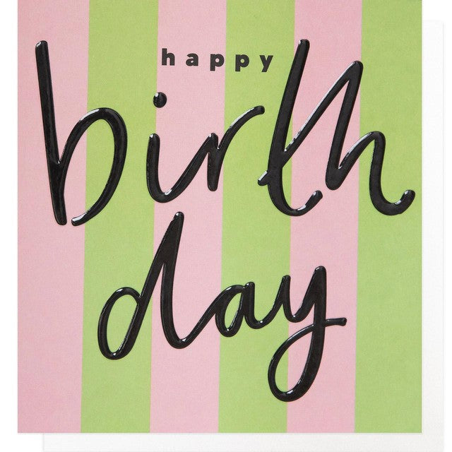 Caroline Gardner lime and pink stripe birthday card - British product