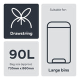 Ocado Large Black Drawstring Refuse Sacks 90L, imported from the UK