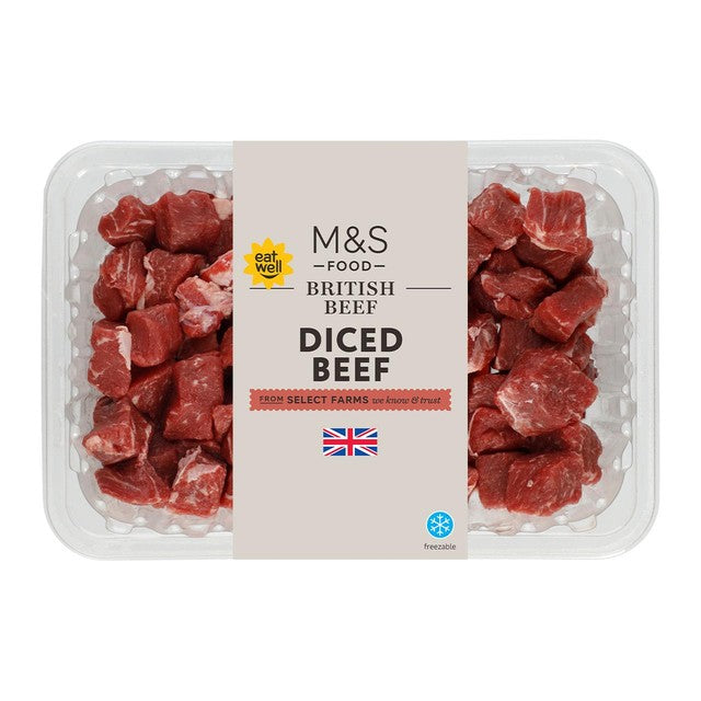 M&S diced beef steak 750g, imported from the UK