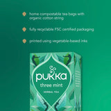 Pukka Three Mint Tea with Peppermint herbal tea bags 20 pack, imported from the UK