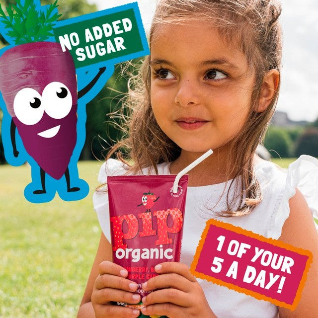 Pip Organic kids smoothie with strawberry, banana, and purple carrot 4 x 180ml, imported from the UK
