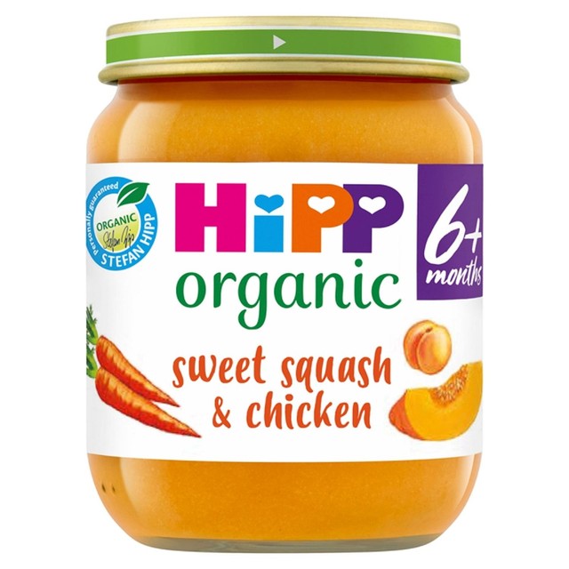 HiPP Organic sweet squash and chicken baby food jar 125g, UK version