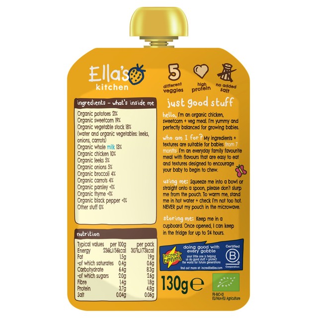 Ella's Kitchen chicken and veg baby food pouch 130g - British product