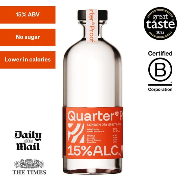 Quarter London Dry Gin 70cl, imported from the UK