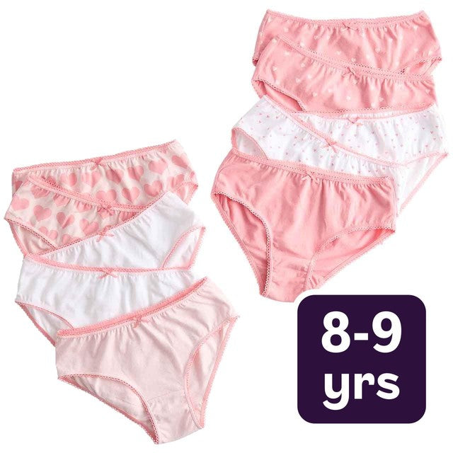 M&S girls cotton heart knickers pink mix 8-9 years, imported from the UK