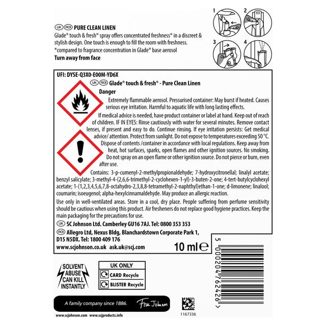 Glade Clean Linen air freshener 10ml, UK version