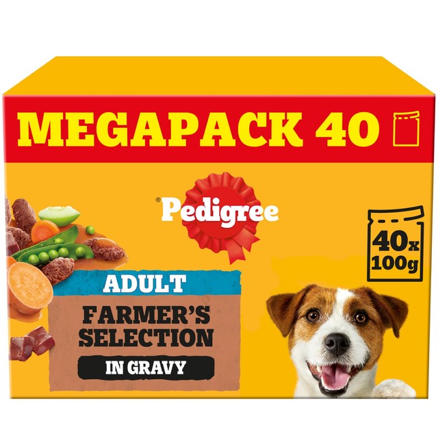 Pedigree wet dog food pouches mixed varieties in gravy 40 x 100g, imported from the UK