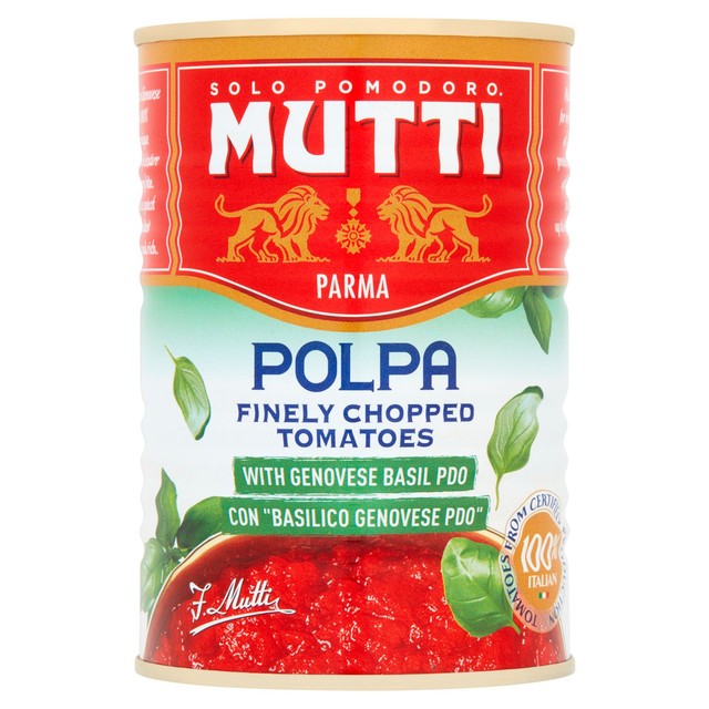 Mutti chopped tomatoes with basil 400g, imported from the UK
