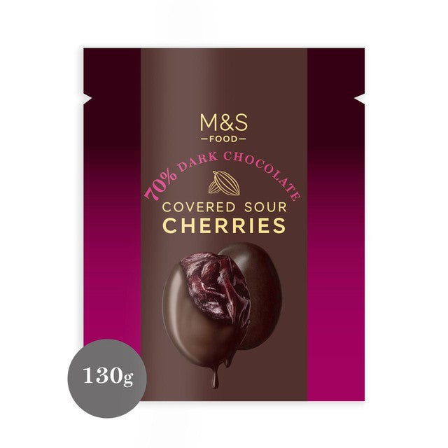 M&S dark chocolate sour cherries 130g, imported from the UK