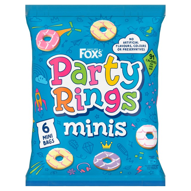 Fox's Party Rings Minis iced ring biscuits 6x20g - British product