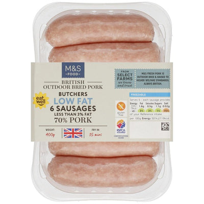 M&S Saucisses de Porc Britanniques Faibles en Gras 400g