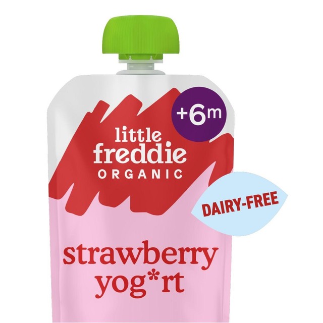 Little Freddie dairy-free strawberry yoghurt baby food pouch 90g, UK version
