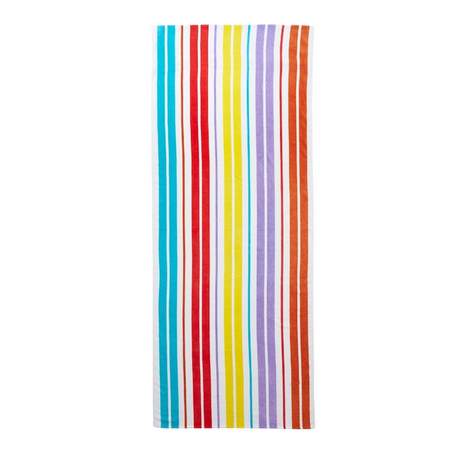 Catherine Lansfield rainbow stripe sun lounger towel (British brand)