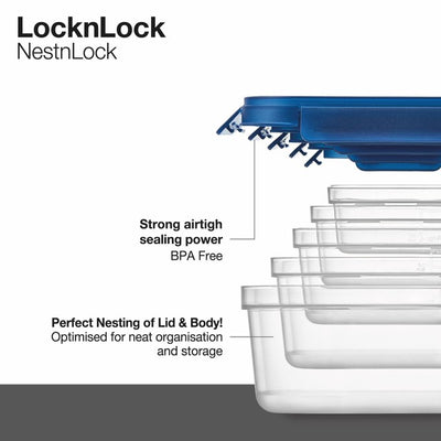 M&S LocknLock NestnLock Blue Container Set Food Storage Containers 5pc- Buy online at McGrocer