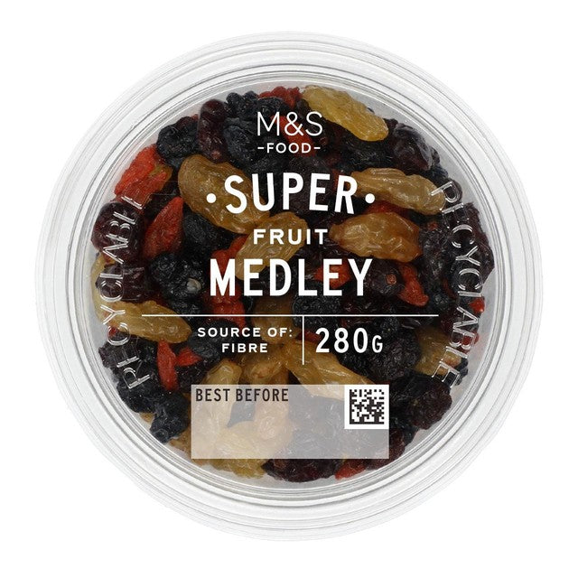 M&S Super Fruit Medley dried fruit snack 280g, imported from the UK