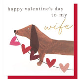 Caroline Gardner Valentine card with sausage dog design, imported from the UK