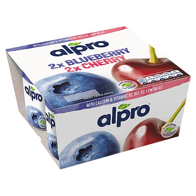 Alpro blueberry cherry dairy-free yogurt alternative 4 x 125g pack - British product