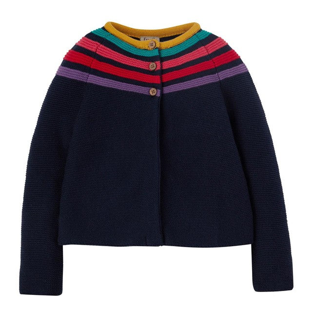 Frugi Gabbie Cardigan Navy Rainbow 2-3 Years - British product