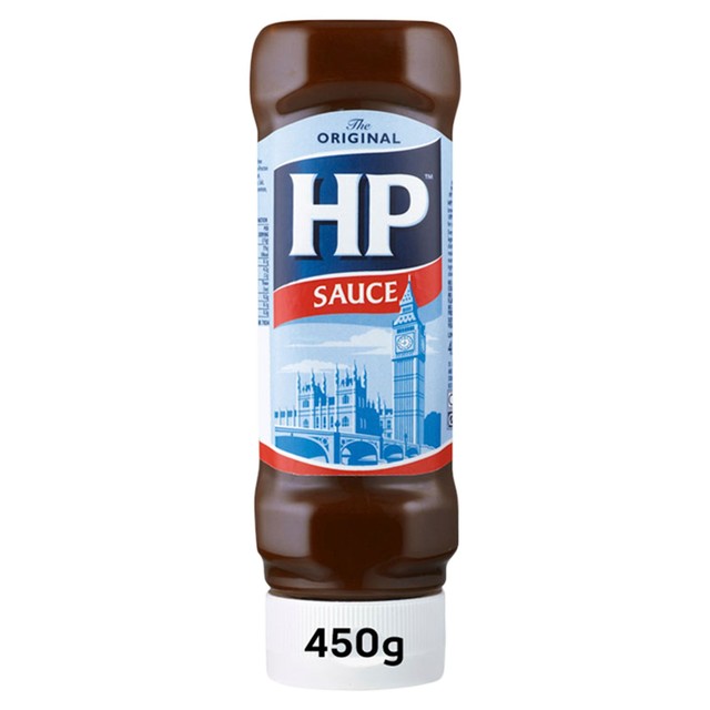 HP Sauce Topdown brown sauce in a 450g plastic bottle, UK version