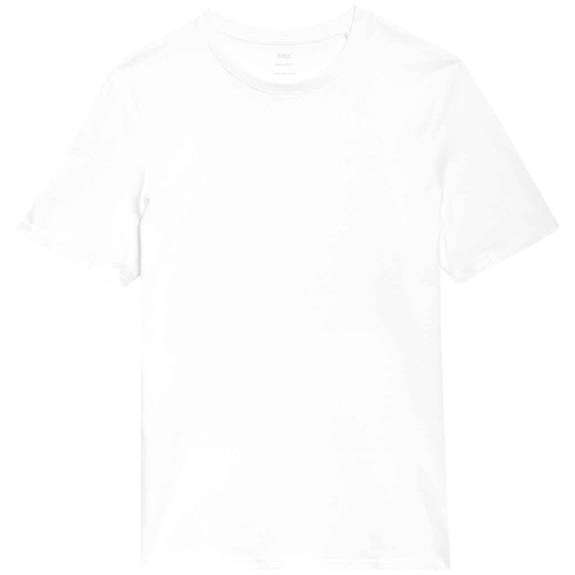 M&S Men's Cotton Crew Neck T-Shirt in White, Size M, imported from the UK