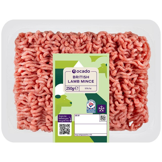 Ocado lamb mince 10% fat 250g, imported from the UK