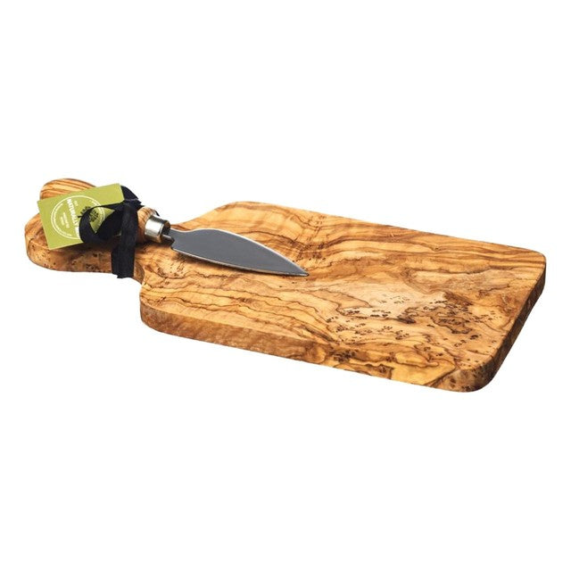 Selbrae olive wood cheese board and knife set, imported from the UK
