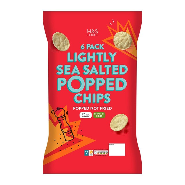 M&S lightly salted popped potato chips 6-pack, imported from the UK