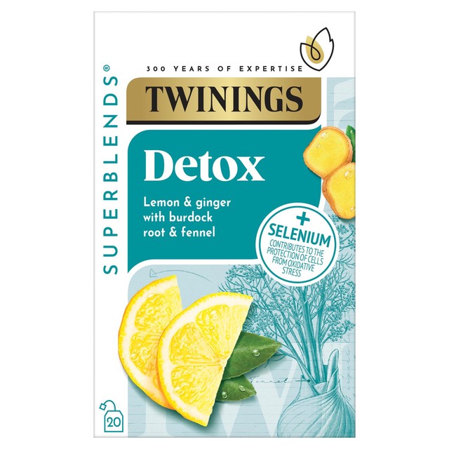 Twinings detox herbal tea with lemon, ginger and fennel, 20 tea bags (British brand)