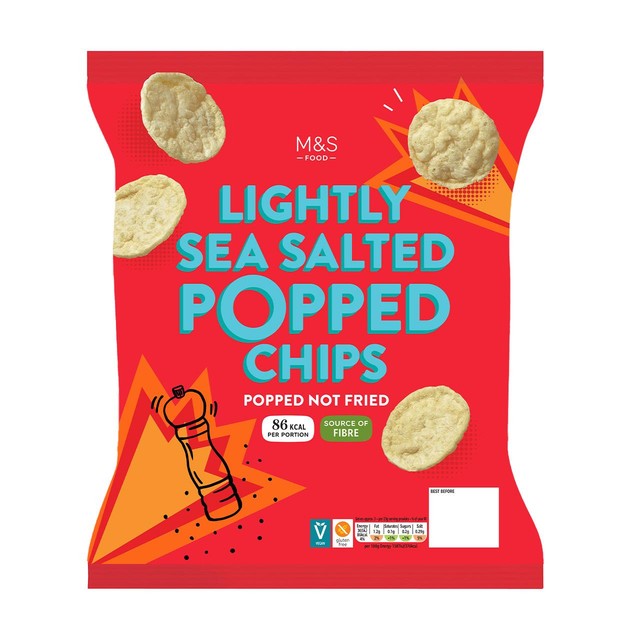 M&S lightly sea salted popped potato chips 80g, imported from the UK