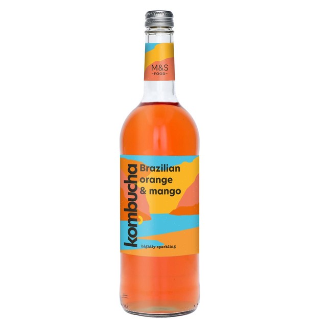 M&S Brazilian orange and mango kombucha 750ml, imported from the UK