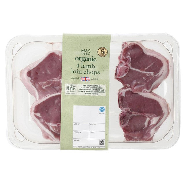M&S organic British lamb loin chops 475g, imported from the UK