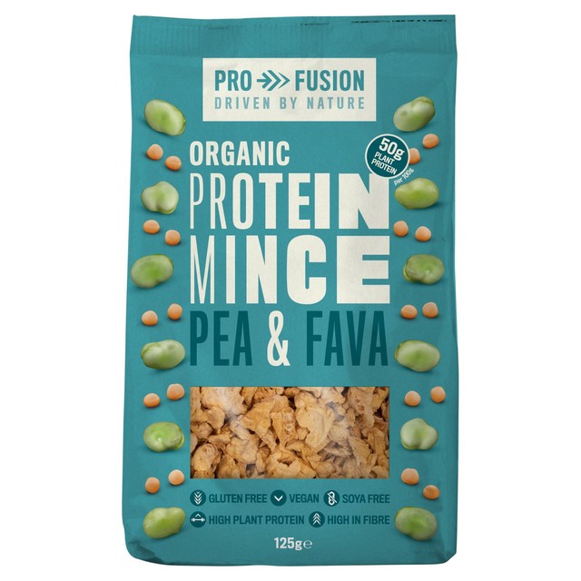 Profusion organic pea and fava protein mince 125g, imported from the UK