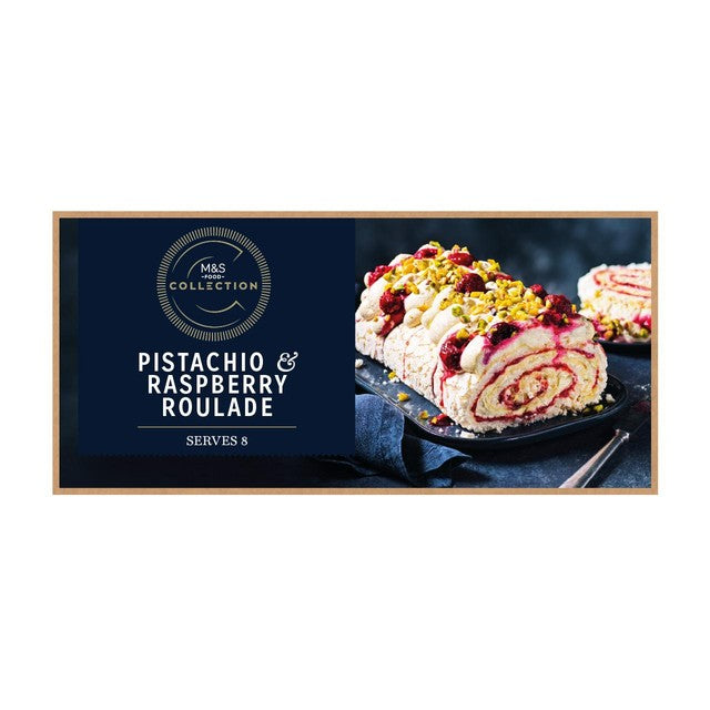M&S raspberry and pistachio roulade 580g, imported from the UK
