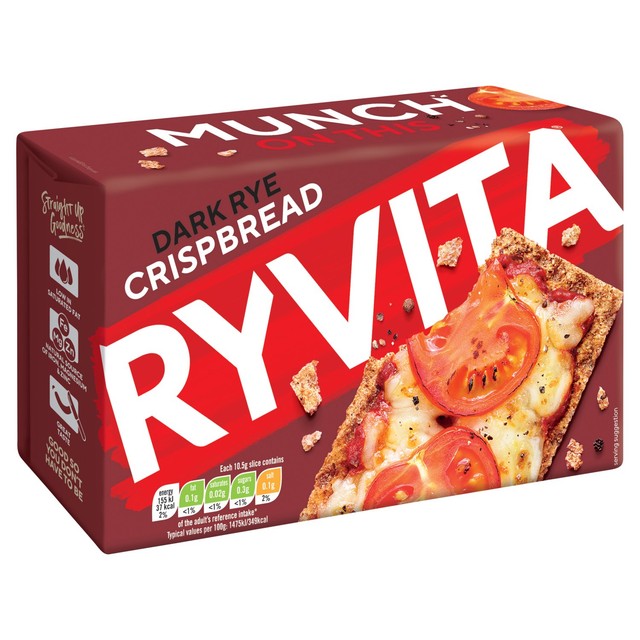 Ryvita dark rye crispbread 250g, imported from the UK