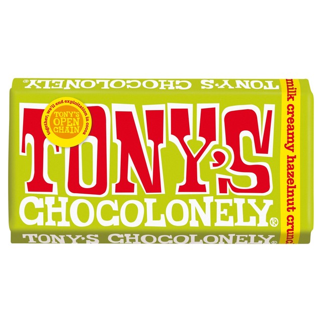 Tony's Chocolonely Milk Chocolate Hazelnut Crunch 180g (British brand)