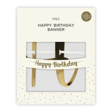 M&S gold happy birthday banner with number stickers, 2.5m length, imported from the UK