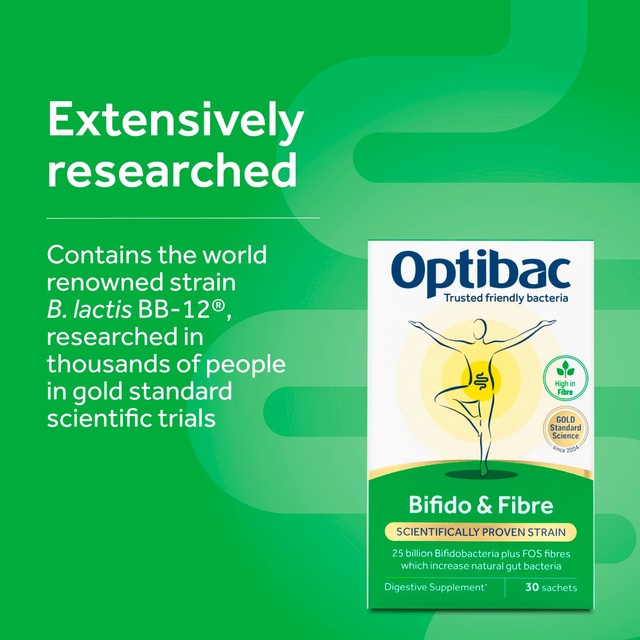 Optibac Bifido & Fibre probiotic supplement 30 sachets, imported from the UK