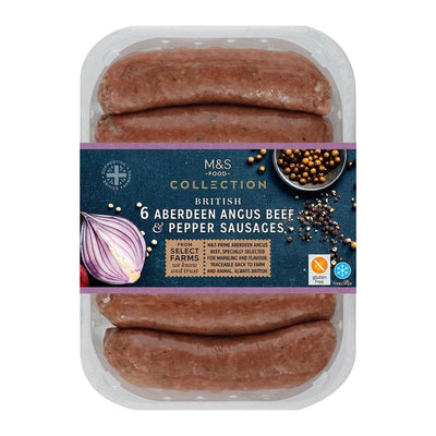 M&S M&S Saucisses de bœuf Aberdeen Angus et poivre 360g - Acheter en ligne chez McGrocer