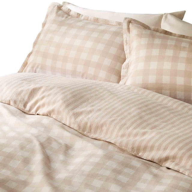 M&S pure cotton gingham bedding set natural double, imported from the UK