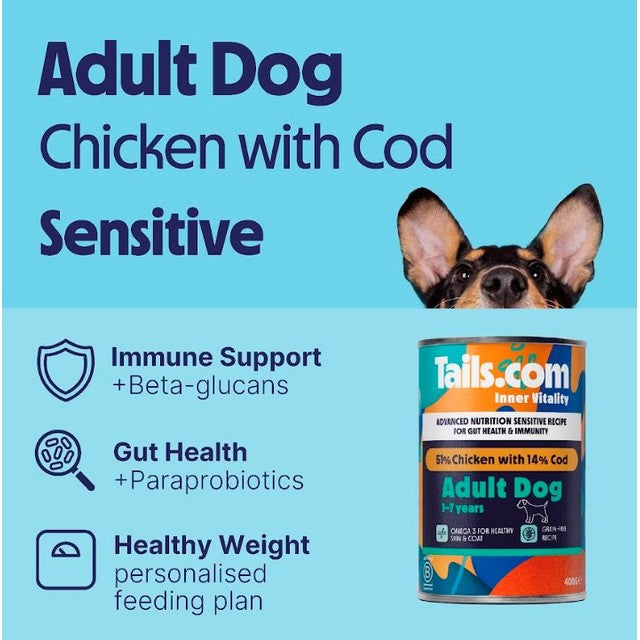 Tails dog wet food chicken and cod 400g (British brand)