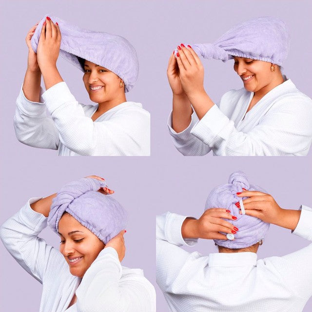 Noughty microfibre hair towel wrap in purple, imported from the UK